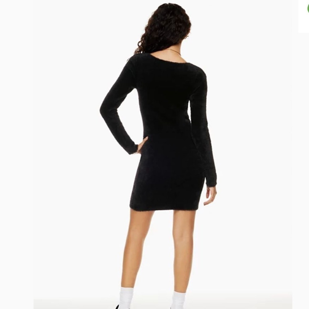 Sunday Best Aritzia Women's XS Black Montgomery Dress Fuzzy-Knit Faux Fur L/S - Picture 8 of 10